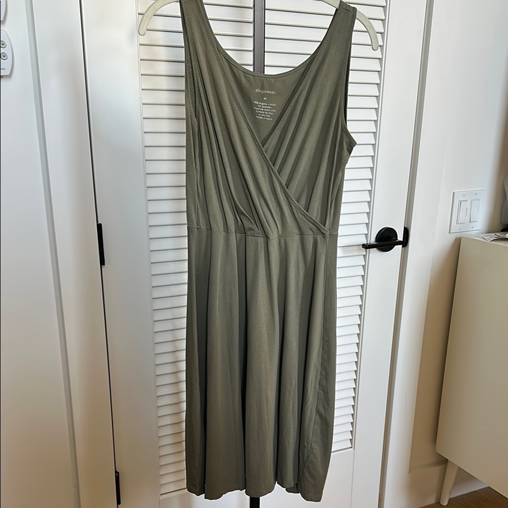 Elegantees Nora A-line Sleeveless Olive Dress